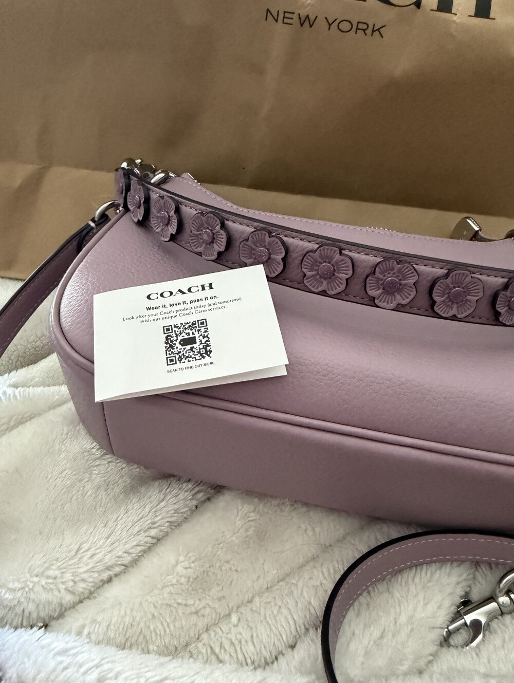 Coach Lilac Pebbled Leather Shoulder Bag with Silver Hardware